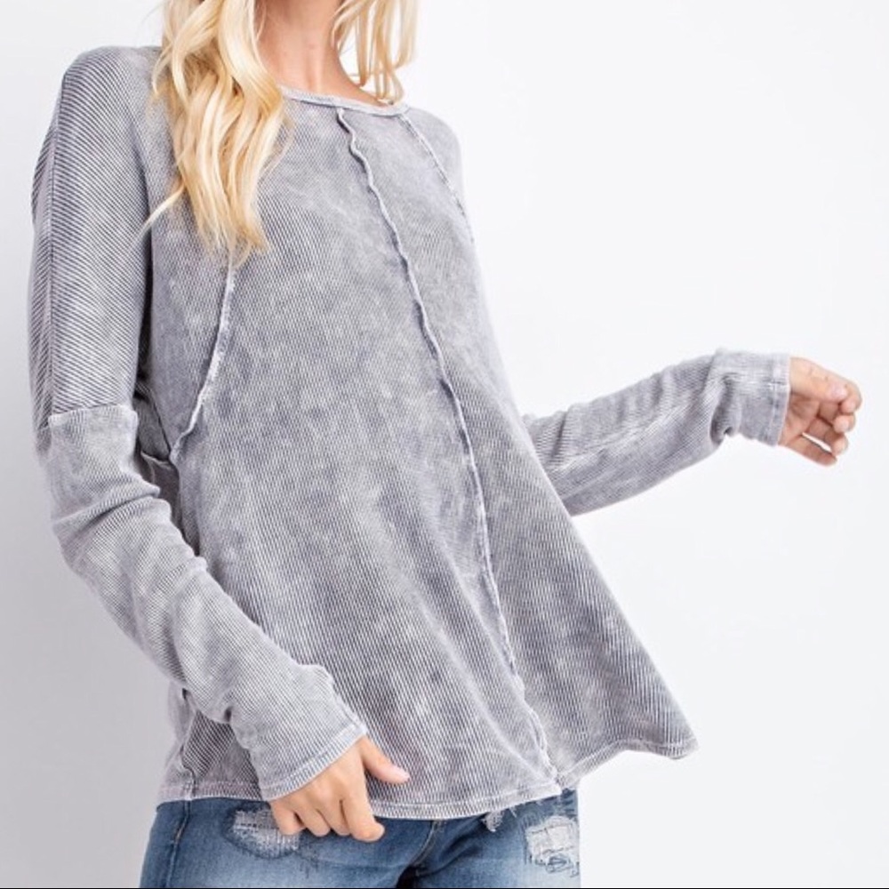 Exposed Seam Thermal Top, Waffle Knit Gray - Picture 3 of 7